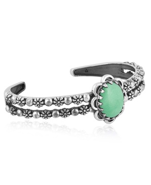 Southwestern Green Variscite Sterling Silver Double Row Cuff Bracelet, Size Small - Large