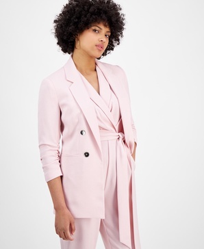 Women's Faux Double-Breasted Scrunch-Sleeve Blazer, Exclusively at Macy's