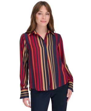 Women's Printed Collared Long-Sleeve Top