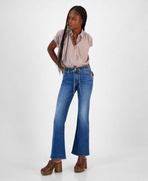 Brand Stripe Cropped Dolman Sleeve Shirt & Sweet Flare Stretch Flare-Leg Jeans