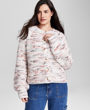 Women's Flecked-Knit Raglan-Sleeve Cardigan