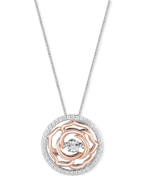 Diamond Belle Rose Circle 18" Pendant Necklace (1/6 ct. t.w.) in Sterling Silver & 10k Rose Gold