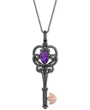 Amethyst (3/4 ct. t.w.) & Black Diamond (1/10 ct. t.w.) Ursula Key Pendant Necklace in Black Rhodium & 14k Rose Gold-Plated Sterling Silver, 16" + 2" extender