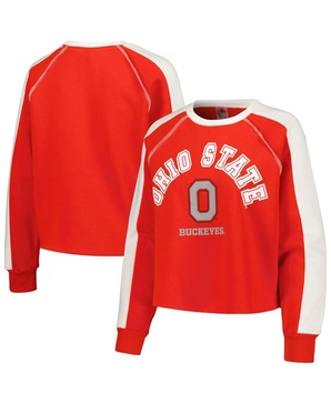 Women's Scarlet Ohio State Buckeyes Blindside Raglan Cropped Pullover Sweatshirt