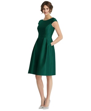 Womens Cap Sleeve Pleated Cocktail Dress with Pockets