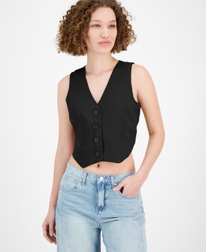 Women's V-Neck Button-Font Cropped Vest