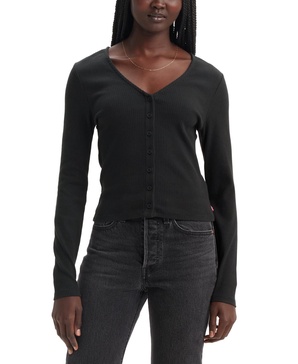 Women's Muse Ribbed Long-Sleeve Button-Up Top