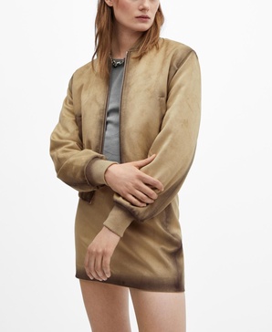 Women's Worn Leather-Effect Bomber Jacket