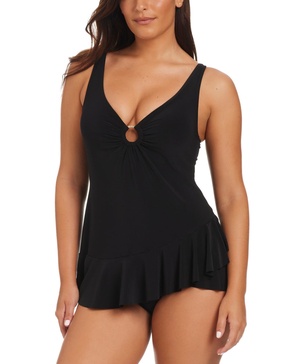 Women's Solid Essentials O-Ring Ruffled Swim Dress