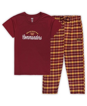 Women's Burgundy Washington Commanders Plus Size Badge T-shirt and Flannel Pants Sleep Set