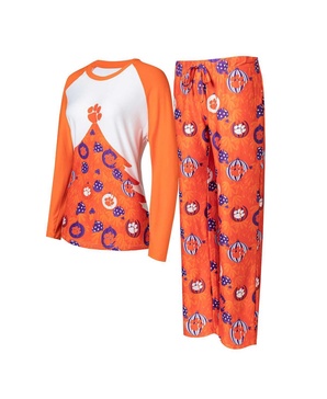 Women's Orange Clemson Tigers Tinsel Ugly Sweater Long Sleeve T-shirt and Pants Sleep Set