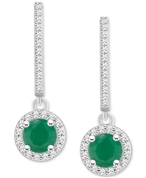 Sapphire (1-1/3 ct. t.w.) & Diamond (1/4 ct. t.w.) Halo Leverback Drop Earrings in Sterling Silver (Also in Emerald & Ruby) 