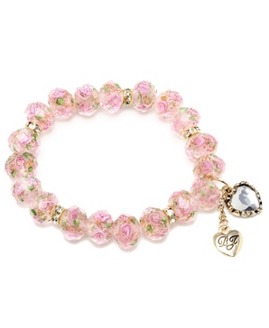 Pink Flower Beaded Stretch Bracelet