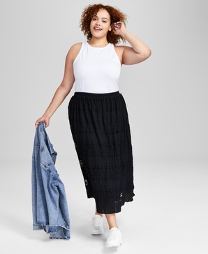 Trendy Plus Size Tiered Lace-Inset Skirt, Created for Macy's