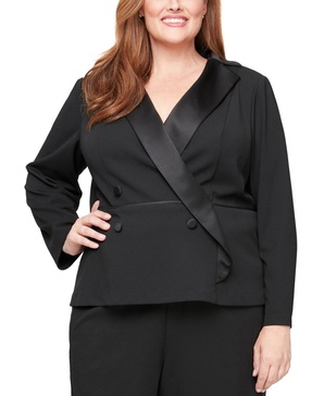 Plus Size Long-Sleeve Tuxedo Blouse