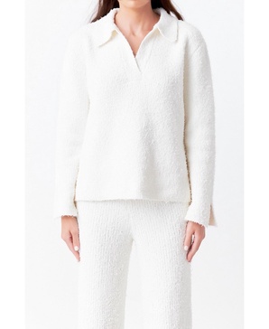 Women's Textured Fuzzy Collared Sweater