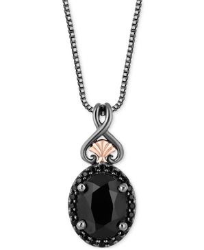 Onyx & Black Diamond (1/10 ct. t.w.) Ursula Pendant in Necklace Black Rhodium-Plated Sterling Silver & 14k Rose Gold, 16" + 2" extender