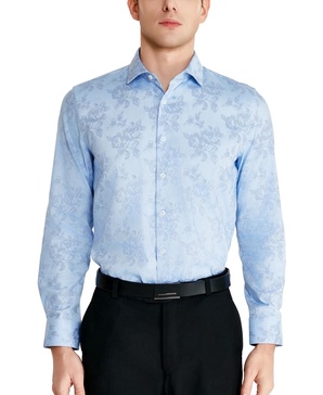 Men's Slim-Fit Floral Stencil Oxford Dress Shirt