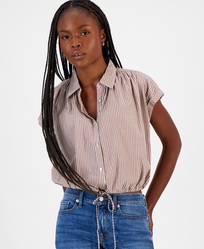 Women's Striped Cotton Button-Front Shirt