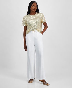 Women's Belted High-Rise Wide-Leg Pants, Exclusively at Macy's