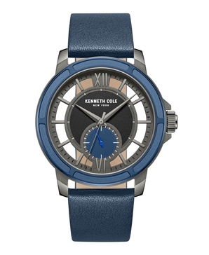 Men's Transparency Blue Dark Genuine Leather Watch 44mm