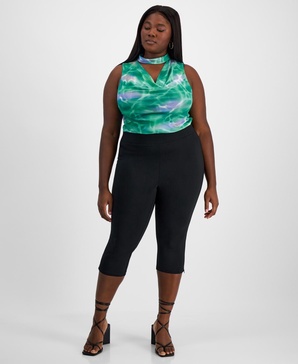 Trendy Plus Size High-Rise Ponte Side-Zip Capri Pants, Exclusively at Macy's 