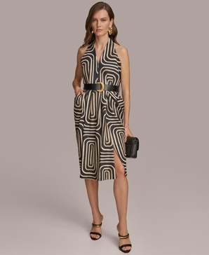 Donna Karan Women's Printed Belted Sleeveless Dress