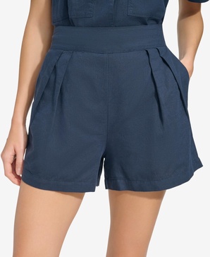 Women's Washed Linen High Rise Pull On Pleated Shorts