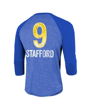 Men's Threads Matthew Stafford Royal Los Angeles Rams Super Bowl LVI Name Number Raglan 3/4 Sleeve T-shirt