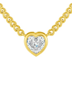 Cubic Zirconia (7.5 ct.t.w.) Heart and Curb Chain Necklace in Fine Silver Plated