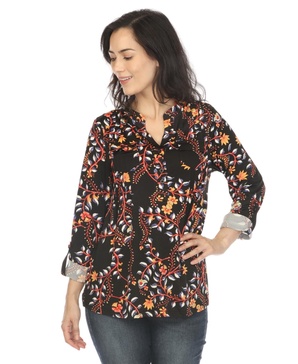 Women's Paisley Button Front Tunic Top