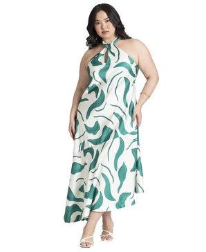 Plus Size Twisted Neck Satin Maxi Dress