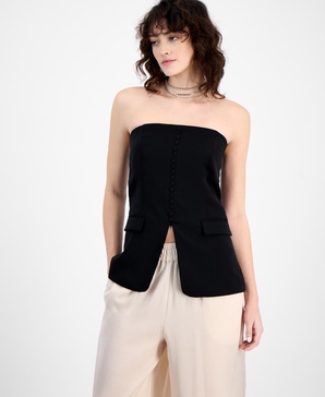 Women's Strapless Button-Front Corset Vest Top, Exclusively at Macy's