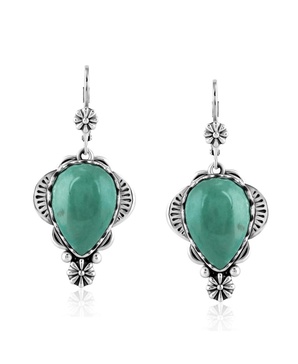 Sterling Silver Green Turquoise Pear-Cut Concha Earrings