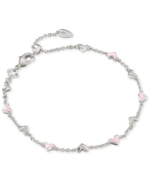 Silver-Tone Haven Pink Heart Delicate Chain Bracelet