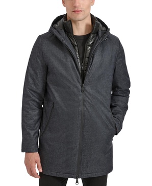 Men's Water-Resistant Hooded Stadium Coat with Removable Puffer Bib