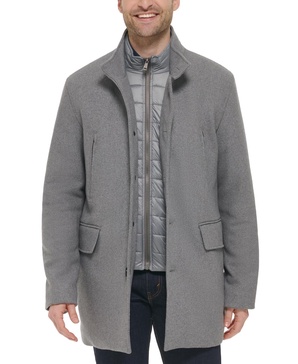 Men's Wool Twill Stand Collar Topper with Nylon Bib Coat