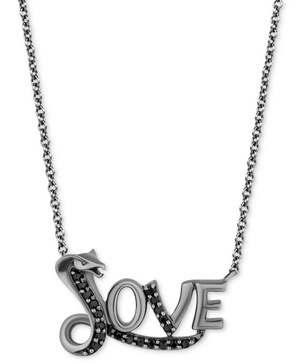 Black Diamond Jafar Snake LOVE Pendant Necklace (1/6 ct. t.w.) in Black Rhodium-Plated Sterling Silver, 16" + 2" extender