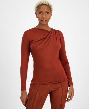 Women's Asymmetric-Neck Long-Sleeve Top, Created for Macy's 