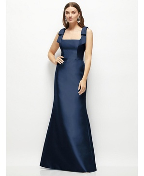 Women's Satin Fit and Flare Maxi Dress with Shoulder Bows