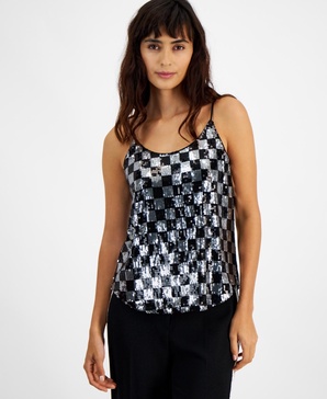 Women's Checkerboard Sequin Sleeveless Top, Created for Macy's