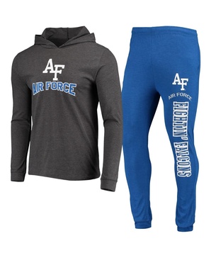 Men's Royal and Charcoal Air Force Falcons Meter Long Sleeve Hoodie T-shirt and Jogger Pants Sleep Set