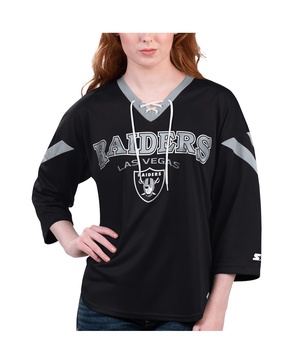 Women's Black Las Vegas Raiders Rally Lace-Up 3/4 Sleeve T-shirt