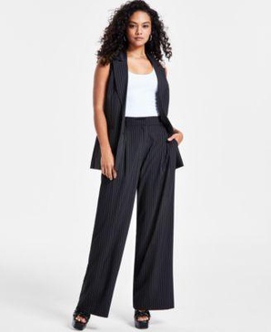 Petite Pinstripe Long Vest & Pinstripe Pleated Pants, Created for Macy's