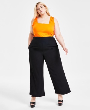 Trendy Plus Size Flat-Front Wide-Leg Pants, Created for Macy's