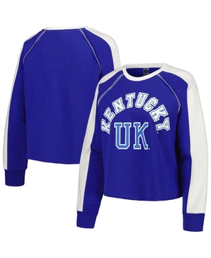 Women's Royal Kentucky Wildcats Blindside Raglan Cropped Pullover Sweatshirt