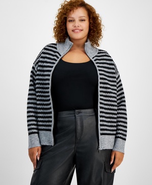 Trendy Plus Size Mock-Neck Zippered Sweater