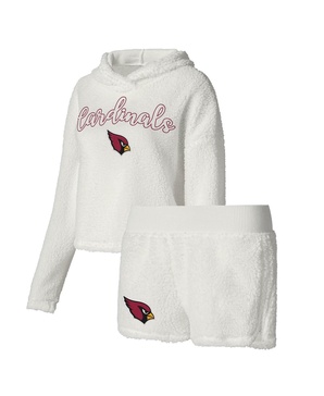 Women's White Arizona Cardinals Fluffy Pullover Sweatshirt and Shorts Sleep Set