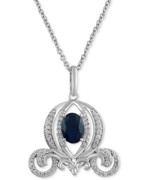 Sapphire (1 ct. t.w.) & Diamond (1/5 ct. t.w.) Cinderella Carriage Pendant Necklace in Sterling Silver, 16" + 2" extender