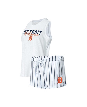 Women's White Detroit Tigers Reel Pinstripe Tank Top and Shorts Sleep Set